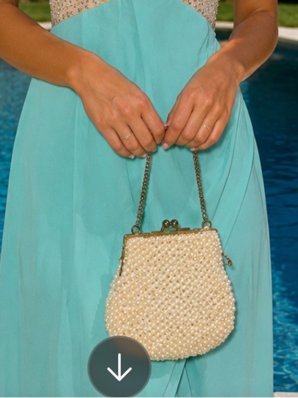 Pearl-Beaded Ivory Evening Bag with Chain Handle